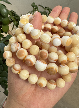 天然黄力士手链女款美拉德条纹方解石圆珠手串礼物饰品