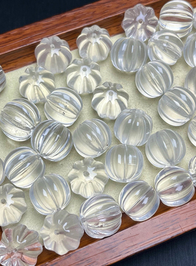 天然白水晶南瓜珠 奶白水晶隔珠配饰品串珠DIY散珠雕刻配件通孔