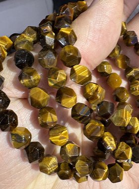 天然黄虎眼石切面手链男女款单圈钻石面虎晴石水手串串珠饰品礼物