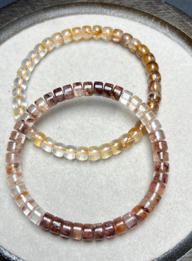 天然红胶花盘珠手链 女款单圈百搭春天渐变水晶手串饰品礼物