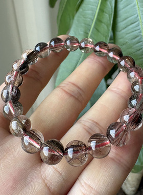 天然铜发晶手链 男女款单圈红铜发晶水晶手串简约百搭饰品礼物