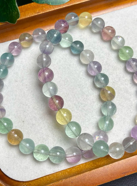天然彩萤石手链 男女单圈彩色萤石手串糖果色暖宫石水晶饰品礼物