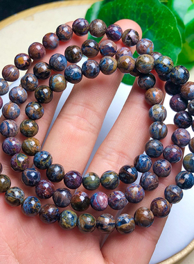 天然黄蓝棕金彼得石多圈手链红黄暴风雨石单圈手串男女水晶饰品
