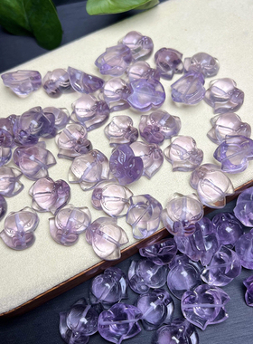 天然紫水晶大头狐狸雕刻通孔配件DIY手链钥匙扣包挂水晶饰品配饰