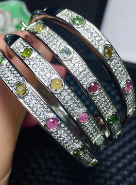 白铜红色宝石手镯天然珠宝定制