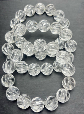 天然白水晶扭珠手链男女款条纹水晶珠情侣手串单圈圆珠饰品礼物