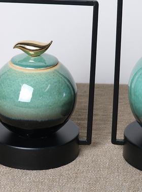 新中式绿色陶瓷罐摆件样板房客厅摆设软装饰品玄关电视柜茶室家居
