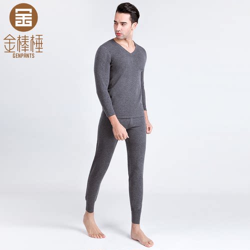 金棒棰 1705男士超薄纯山羊绒针织保暖内衣套装 内搭羊绒衫羊绒裤 - 图0