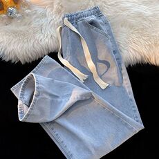 Джинсы мужские 复古直筒牛仔裤男款春季宽松美式百搭裤子潮牌水洗做旧阔腿长裤子