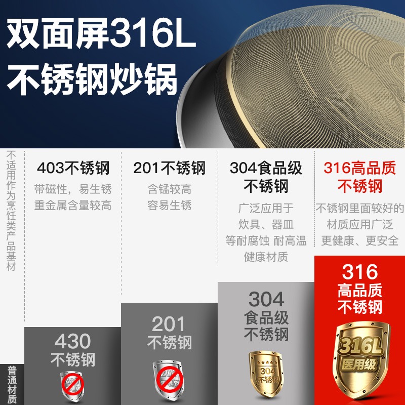 苏泊尔316L不锈钢炒锅不粘锅家用炒菜锅电磁炉燃气专用不粘平底锅 - 图2