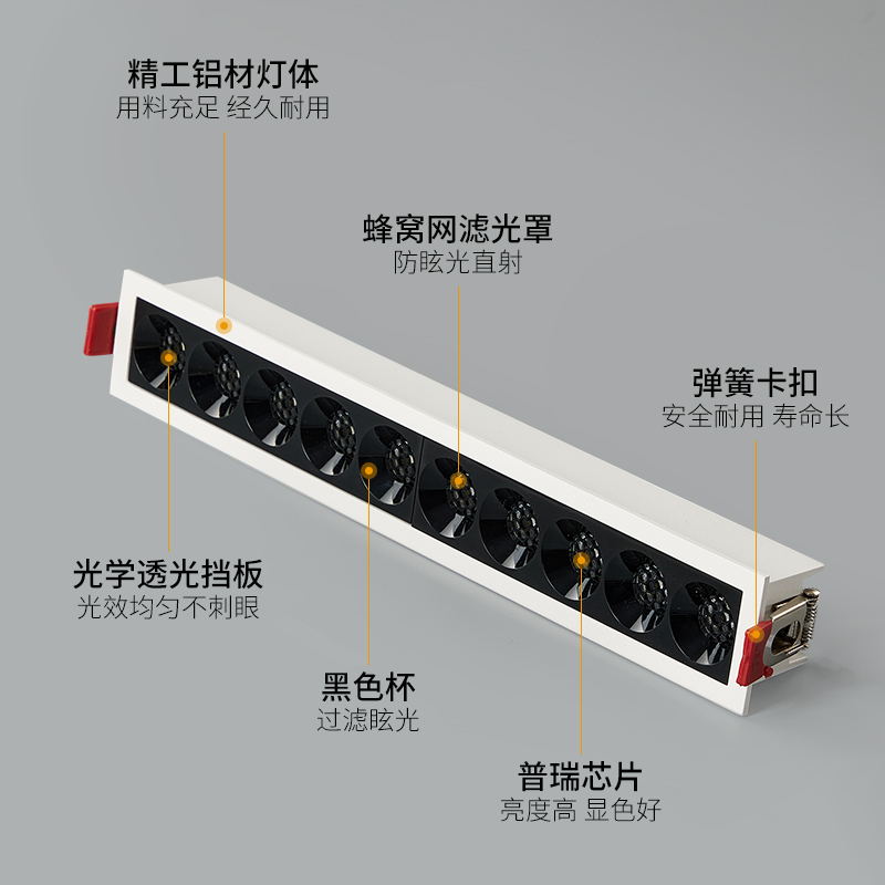 嵌入式led格栅灯五头蜂窝大板防眩cob射灯窄边框客厅专用灯线条灯-图1