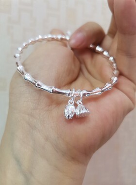 9999纯银实心闭口固圈足银手镯竹节莲蓬两世欢手环时尚银圈女礼物