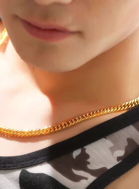 金黄色项链男金链色链子圆珠马鞭坦克链霸气老板好看潮