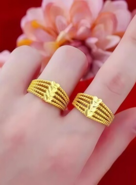 爱心五线金色戒指时尚轻奢女款活口可调节女戒指环结婚个性开口戒