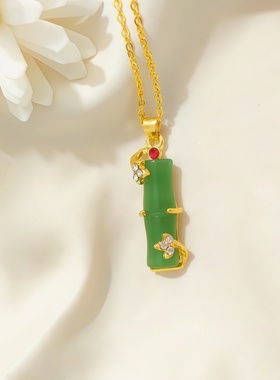 竹节吊坠节节高升富贵金色项链女款项链送妈妈母亲节生日礼物吊坠