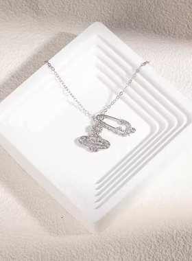 高版本立体土星项链钛钢透明水晶星球吊坠锁骨链轻奢小众