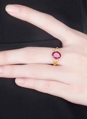 镶嵌设计石红宝戒指女指环饰品开口可调节时尚气质首饰送爱人妈妈