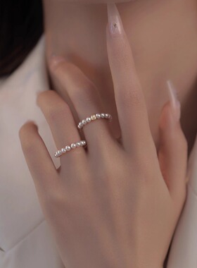 s925施家珍珠简约高级感西瓜纹珠温柔气质白领轻奢通勤叠戴戒指