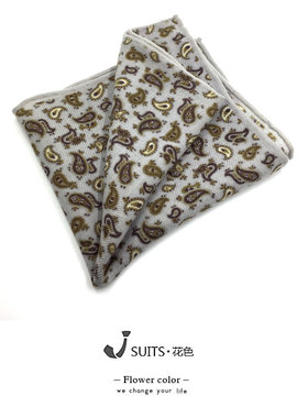 手工卷边羊毛印花口袋巾