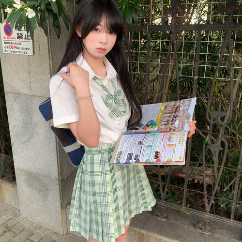 【小茶茶】栗花熊原创正版jk制服格裙校供学院风绿百褶裙学生女夏 - 图0