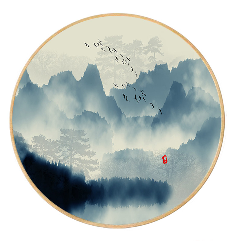 新中式圆形装饰画客厅水墨画沙发背景墙实木框玄关画背有靠山挂画,淘宝优惠券,粉丝福利购,淘宝优惠卷
