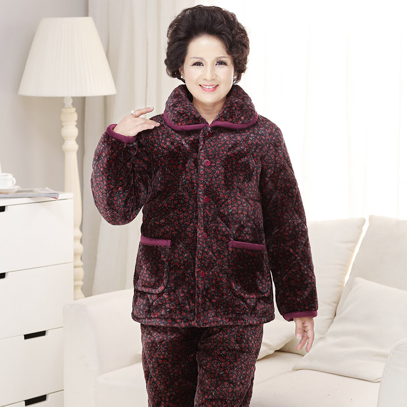 冬季女士中老年款珊瑚绒老年人棉袄 荷韵诗睡衣/家居服套装