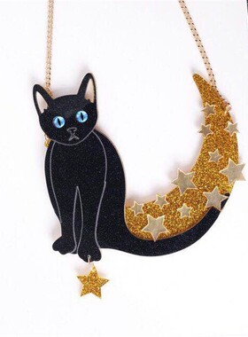 夸张时尚月亮猫咪星星项链亚克力