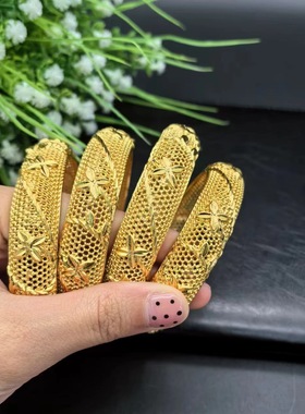 热销24K镀金手镯迪拜新娘印度尼日利亚女式婚礼沙金手镯饰品批发