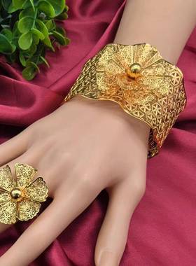 热销24K镀金手镯迪拜新娘印度尼日利亚女式婚礼沙金手镯饰品批发