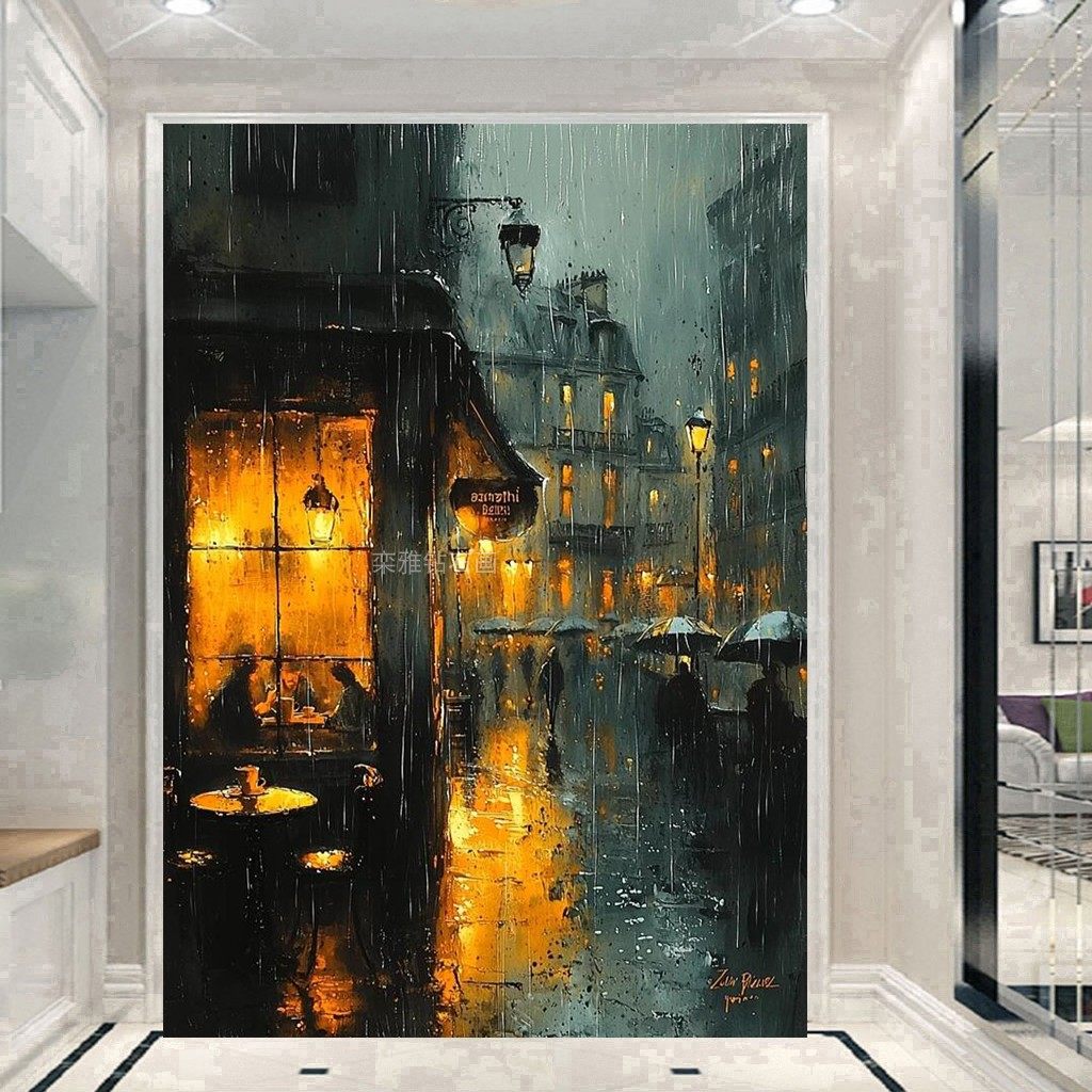 DIY方钻满钻钻石画钻石绣手工贴钻十字绣带钻雨夜街道咖啡厅夜景,淘宝优惠券,粉丝福利购,淘宝优惠卷