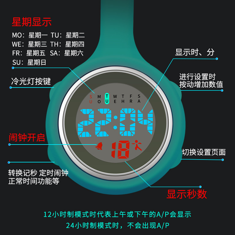 女电子数字男款硅胶夜光可爱护士表 hiin乐心国产腕表