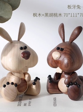 创意桌面摆件实木板牙兔七夕礼物