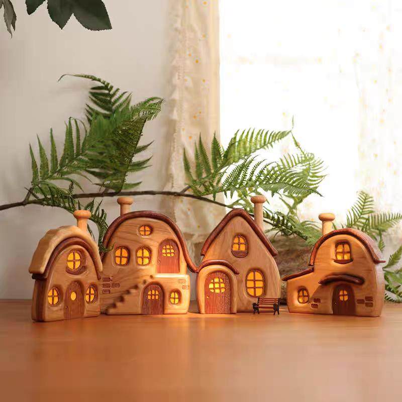 可爱小房子摆件实木质荧光夜光潮玩配件微景观木屋创意桌面礼物,淘宝优惠券,粉丝福利购,淘宝优惠卷