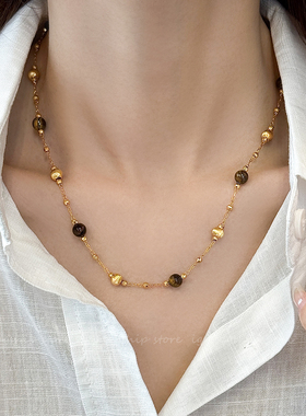 复古气质美拉德虎眼石项链女