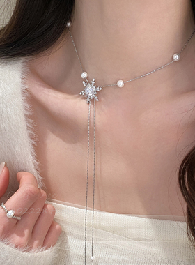 闪锆雪花珍珠可抽拉项链女小众