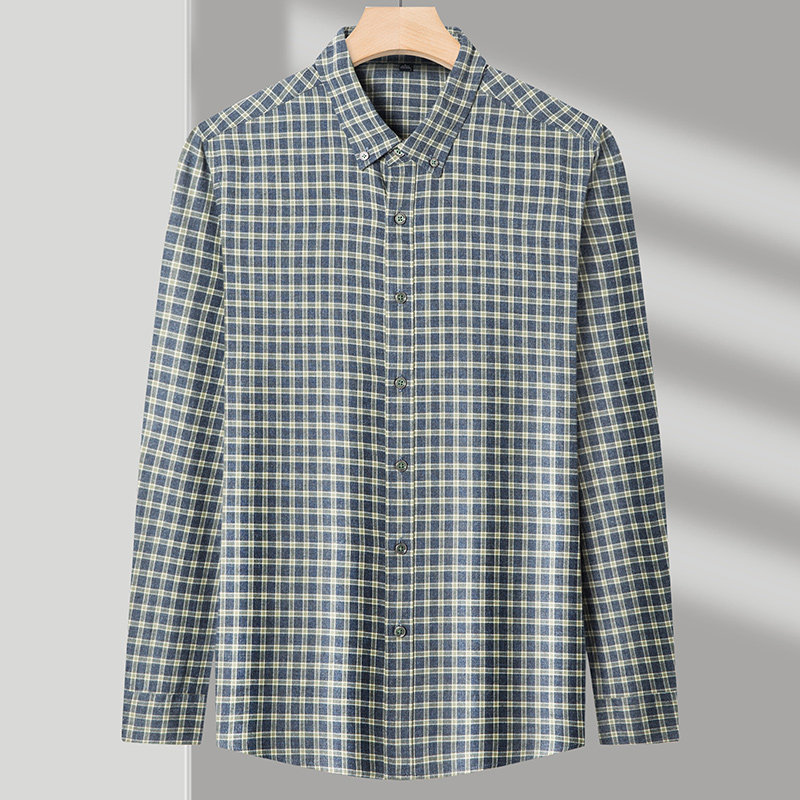男士纯棉长袖衬衫翻领小格子衬褂全棉色织扣领中年爸爸春秋季衬衣,淘宝优惠券,粉丝福利购,淘宝优惠卷