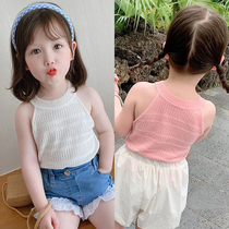 2022 Summer Dress New Girl Pure Color Sleeveless Harness Baby Foreign Pie Blouse Children Round Collar Vest Slim Fit
