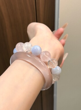 【澜雪灵川】天然白幽灵白水晶手链清透设计感粉晶蓝条纹玛瑙手串