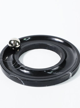 现代轻奢黑色大理石圆环托盘桌面摆件样板房售楼处软装饰品摆设球