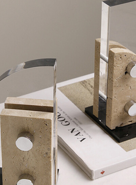 现代简约高感大理石书档摆件客厅样板间书房书柜办公室三明治书靠