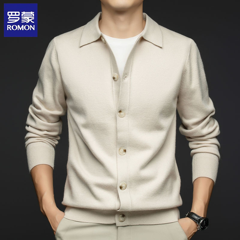 罗蒙针织开衫外套男士秋冬季新款高端羊毛线衣休闲商务翻领毛衣男 - 图3