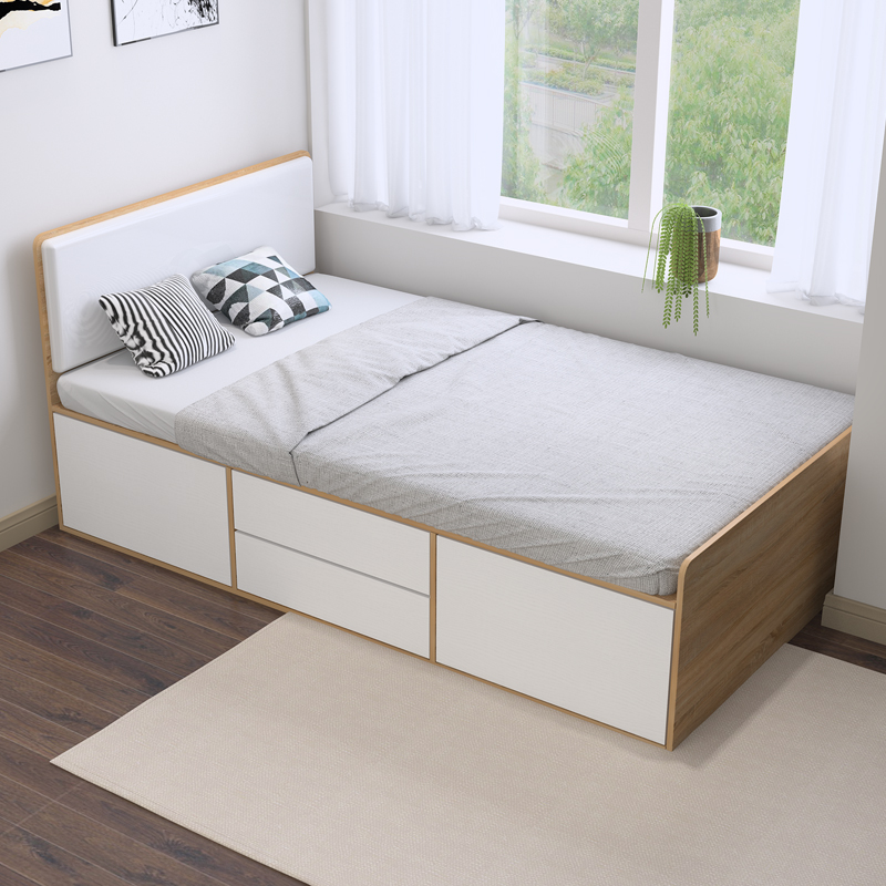 北欧卧室储物床1.2米板式单人抽屉床实木收纳床可定制高箱床