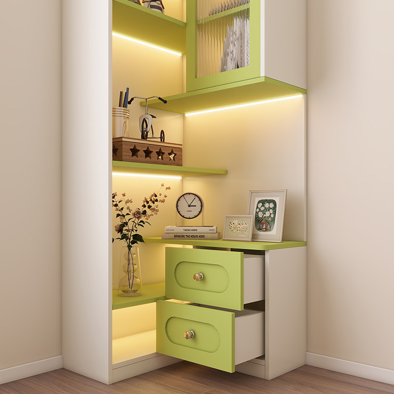 实木奶油风转角书柜小户型客厅置物柜儿童卧室拐角落地书架储物柜,淘宝优惠券,粉丝福利购,淘宝优惠卷