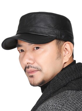 羊皮休闲平顶帽男秋冬季简约百搭