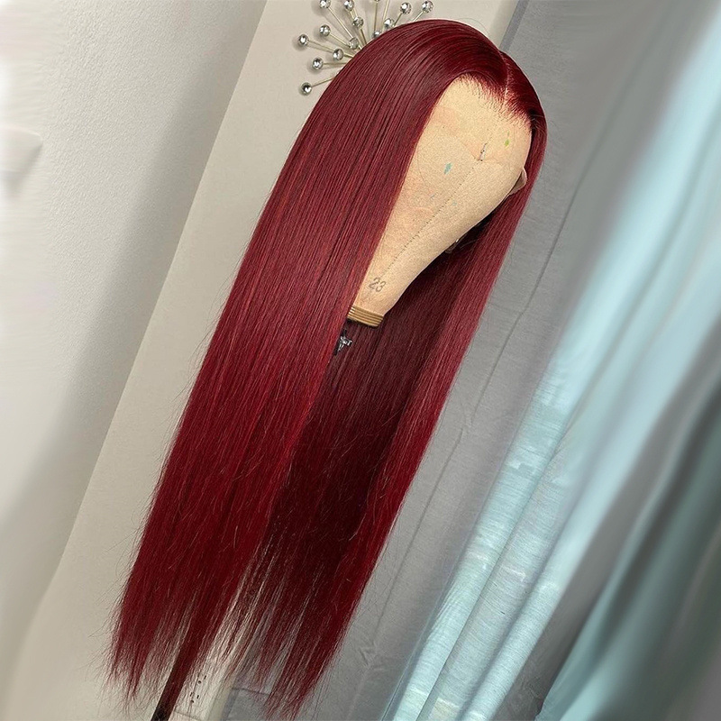 酒红色真发 wine human hair lady high quality long wig lace - 图3