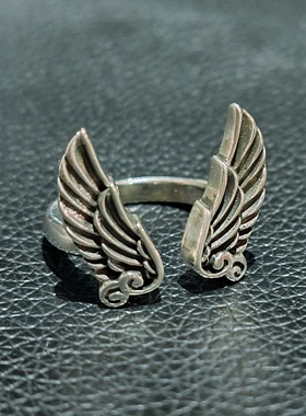 翅膀开口戒指925银明星同款欧美