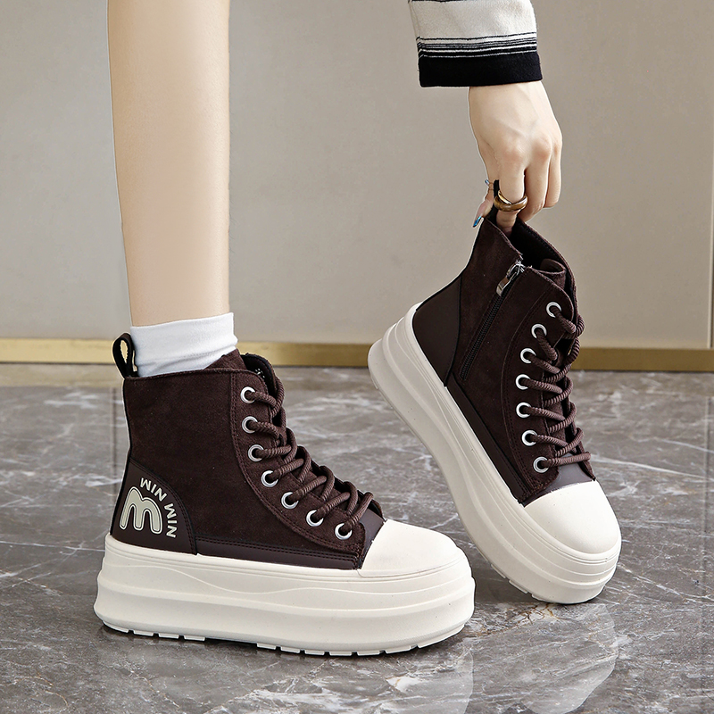 大黄马丁靴女2025冬季新款加绒棉靴增高6CM小个子松糕短靴子34码 - 图3