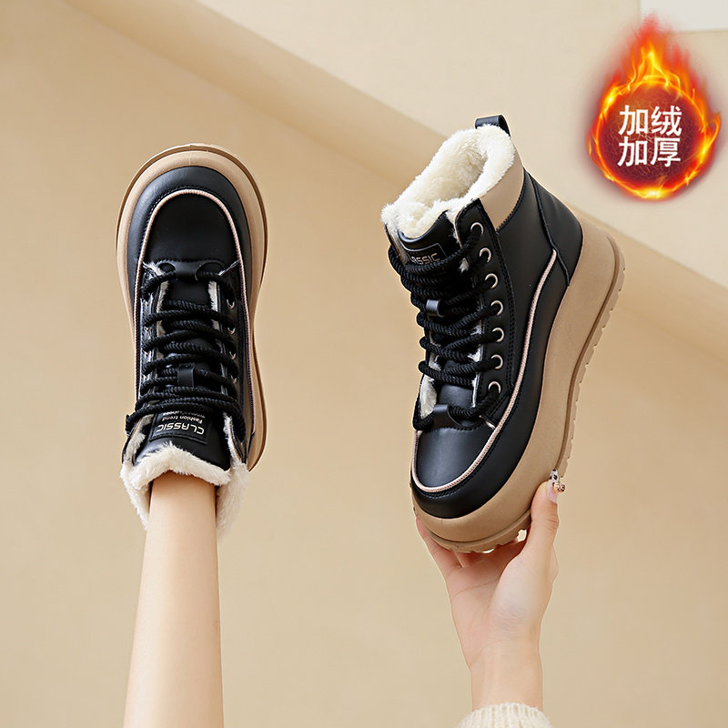 真皮高帮棉鞋女冬季外穿厚底妈妈雪地靴防水防滑中老年加绒短棉靴,淘宝优惠券,粉丝福利购,淘宝优惠卷