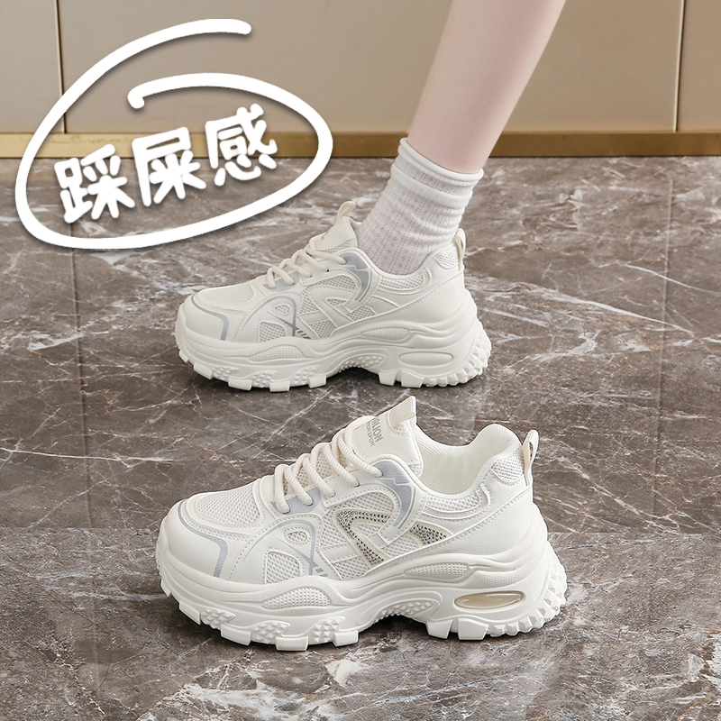 欧货厚底老爹鞋女2025春秋超好看显脚小增高透气运动休闲鞋子34码 - 图0