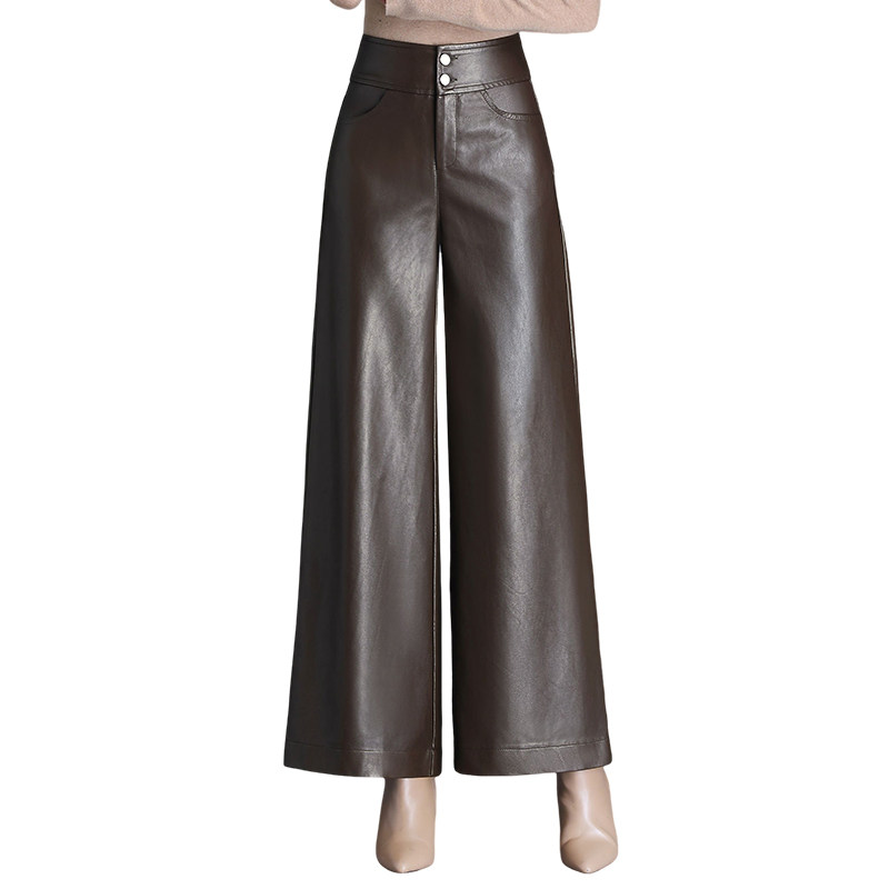 海宁真皮阔腿裤2025秋冬新款高腰保暖绵羊皮直筒长裤宽松女皮裤子,淘宝优惠券,粉丝福利购,淘宝优惠卷